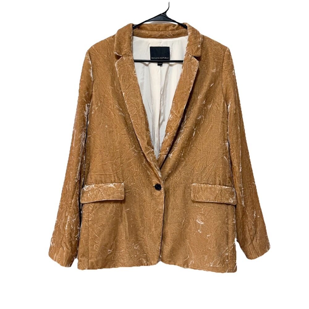 Banana Republic Velvet Blazer Tan Brown Single Button Lined Size 8